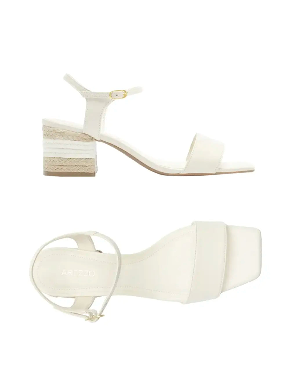 Sandalo Arezzo in Pelle Bianca e Tacco in Rafia