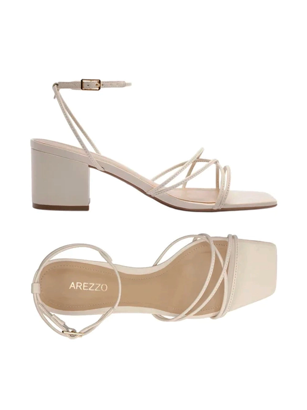 Sandalo in pelle off-white e fascette sottili