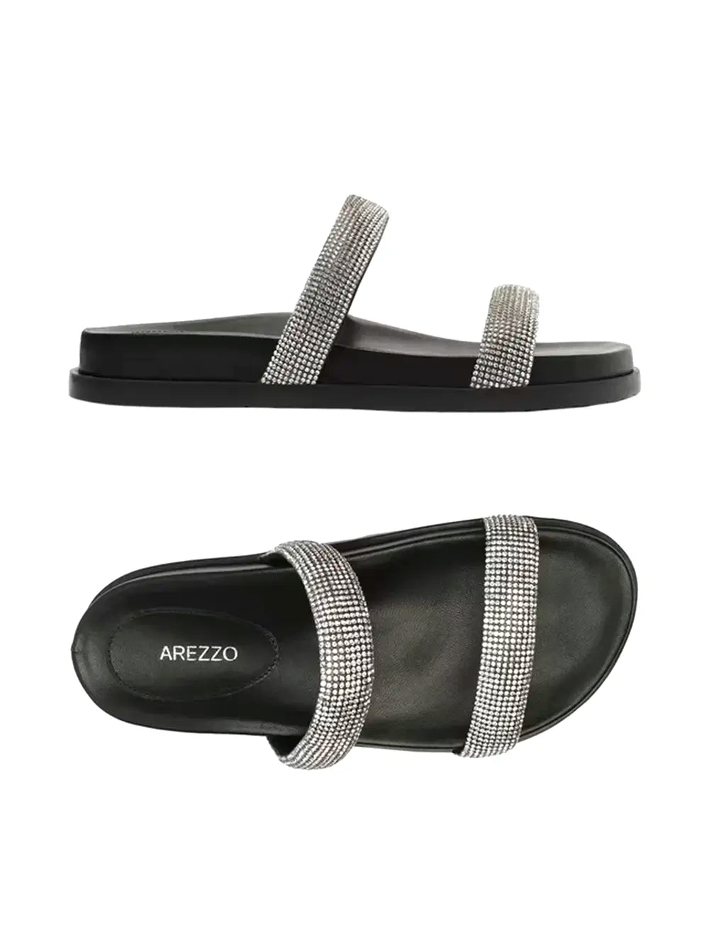Sandalo Basso Arezzo Nero in Pelle e Fasce con Strass