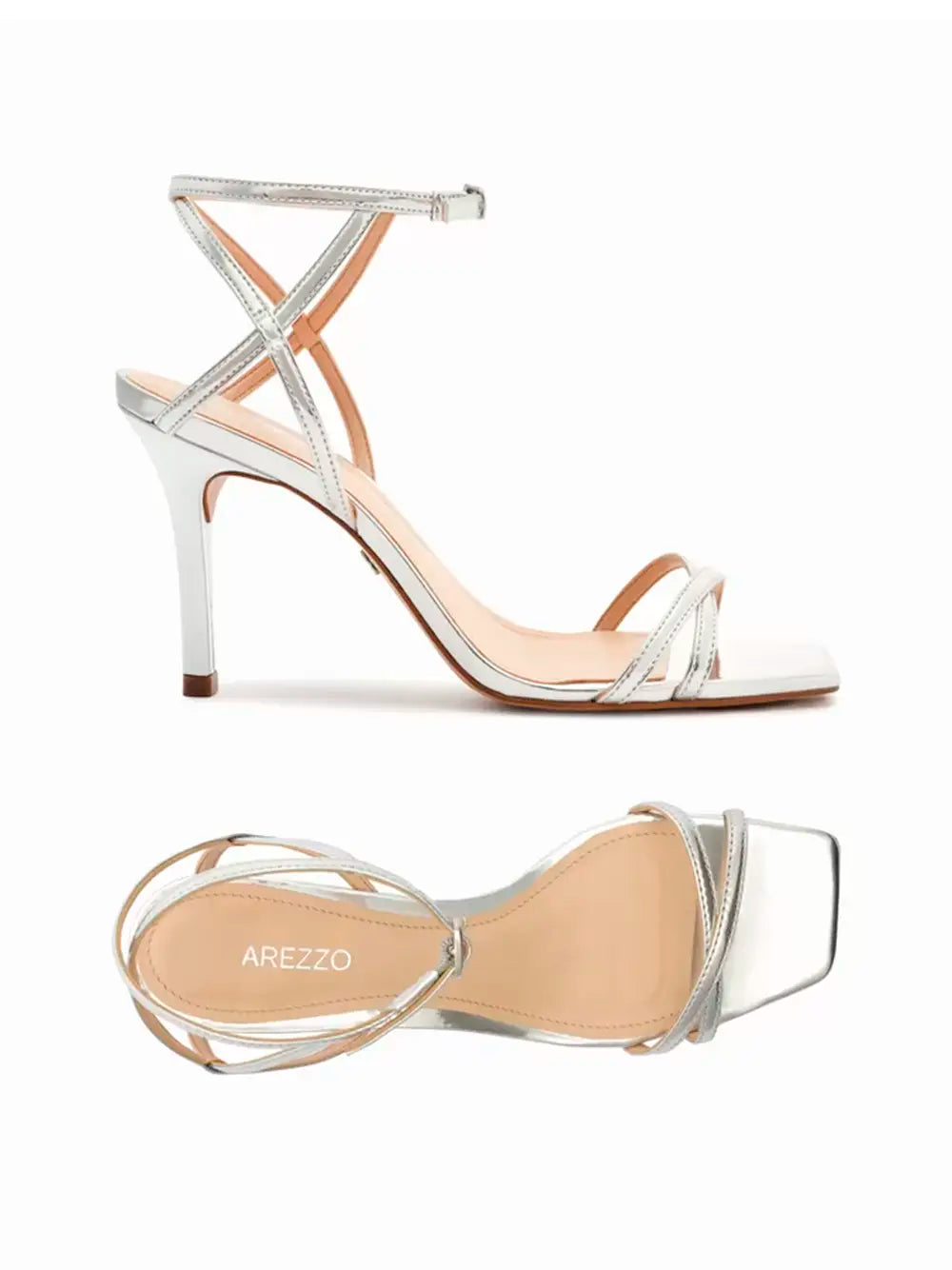 Arezzo Silver Leather Sandals with Multiple Straps