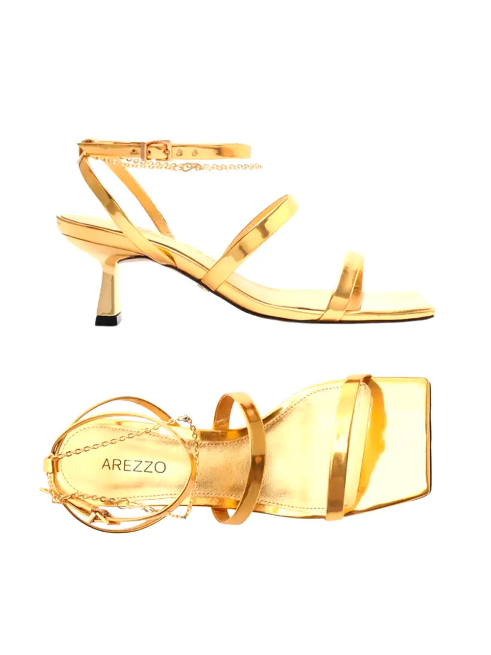 Arezzo Gold Leather Strappy Chain Sandals