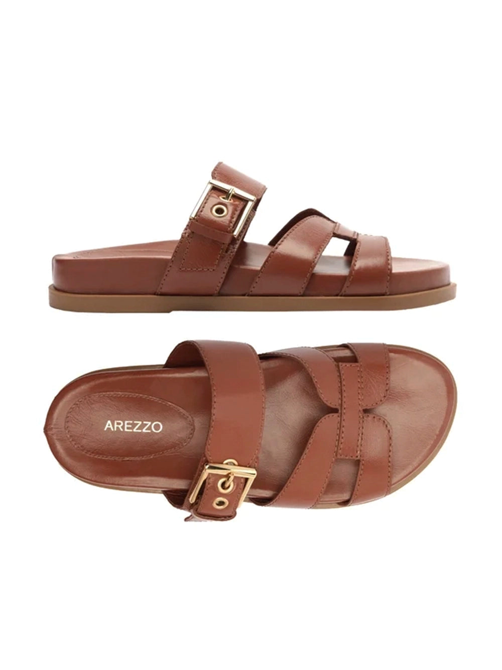 Sandalo in pelle marrone e fibbie