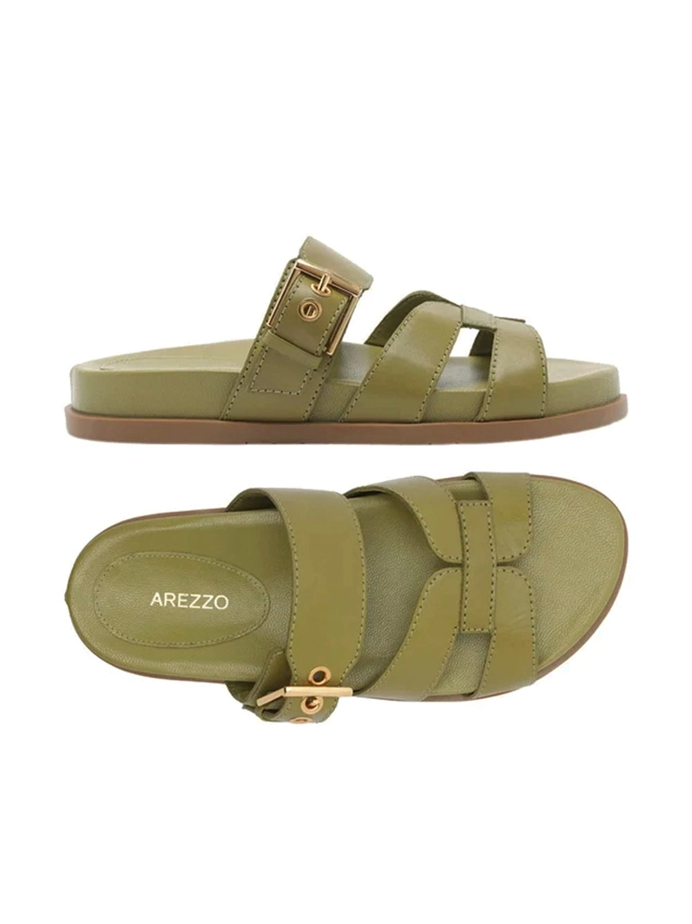 Sandalo in pelle verde e fibbie