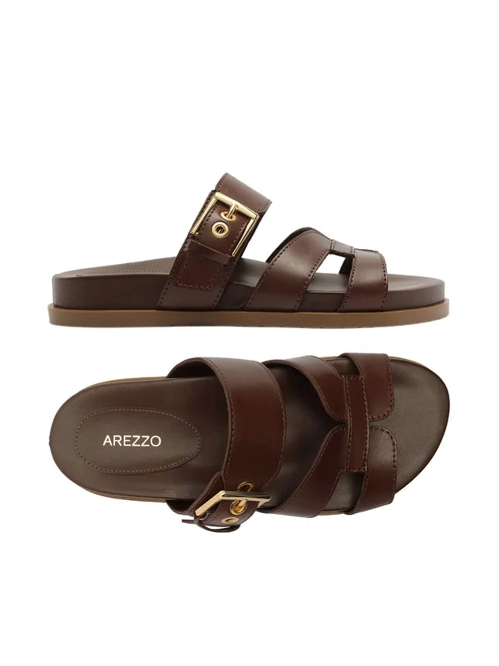 Sandalo in Pelle Marrone Fascia Intagliata Fibbia