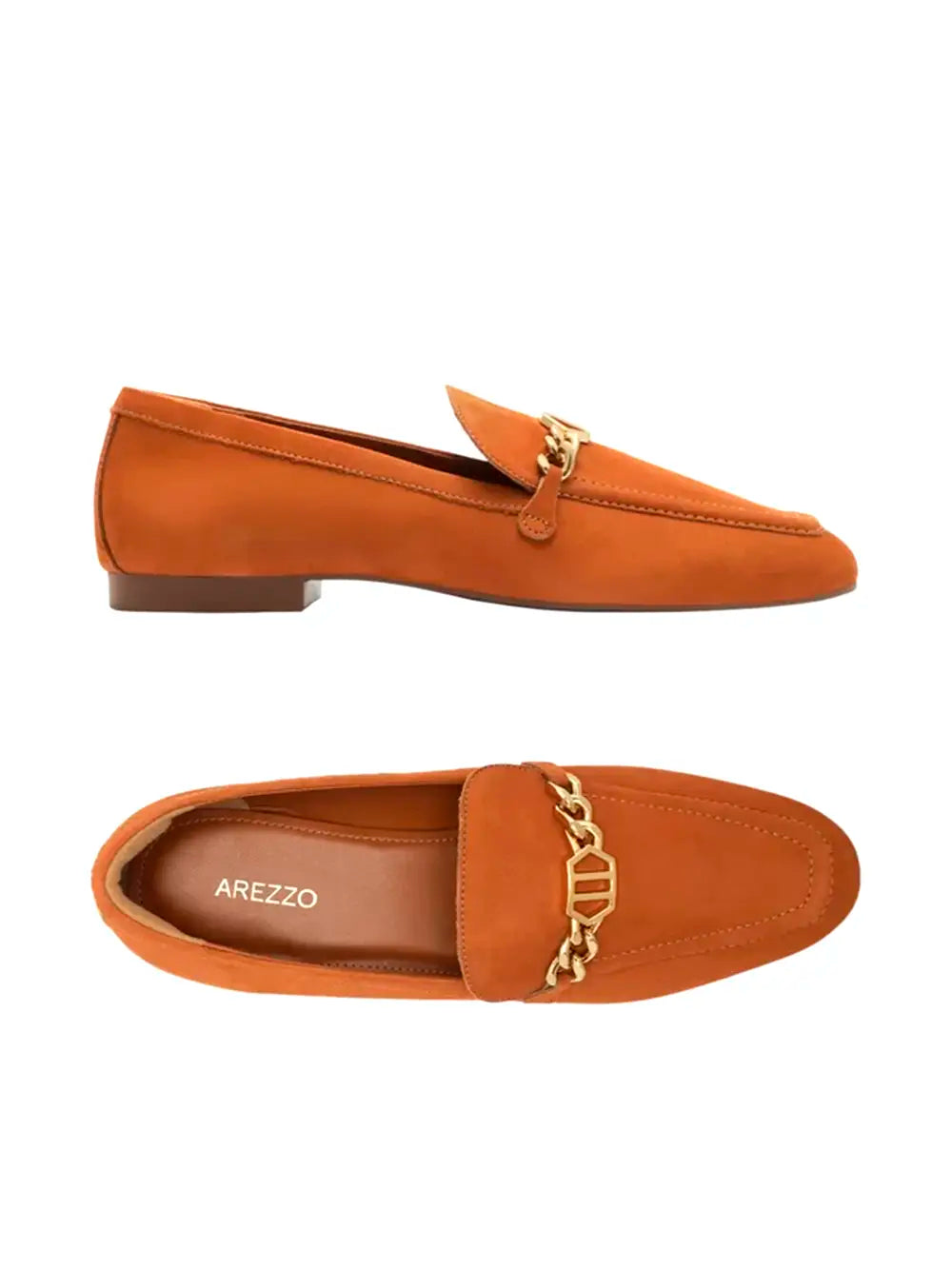 Mocassino Arezzo in camoscio marrone e dettaglio dorato