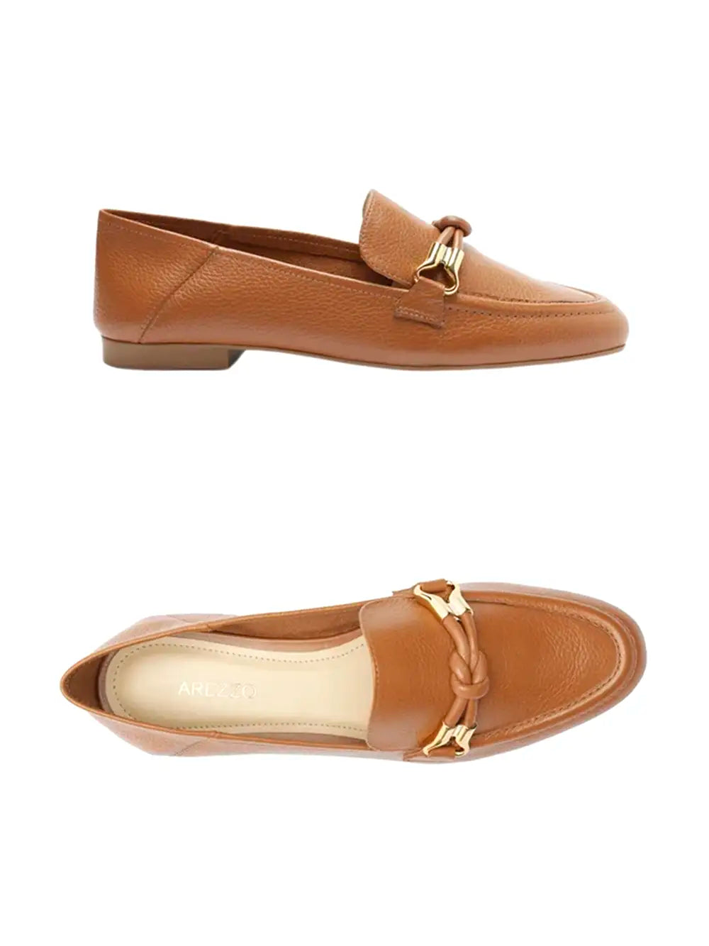 Mocassini Arezzo in pelle marrone con dettagli dorati