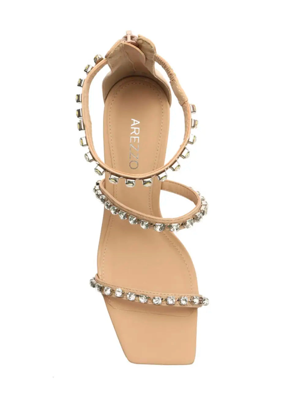 Arezzo Beige Leather Sandals with Crystal Embellishment