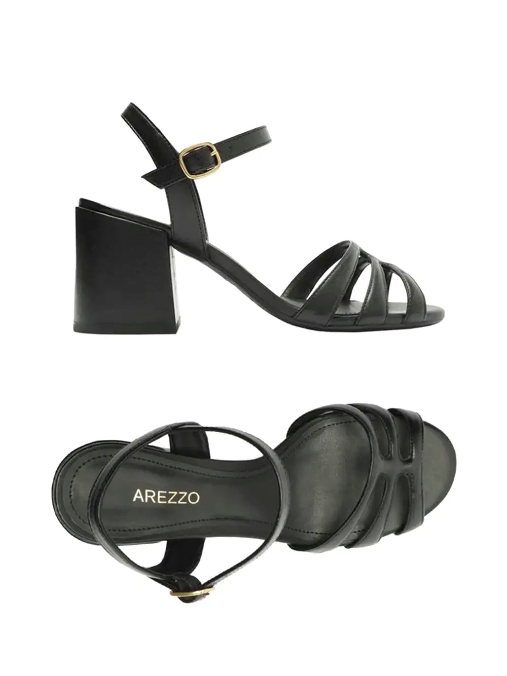 Sandalo Arezzo Nero in Pelle con Fascette Multiple