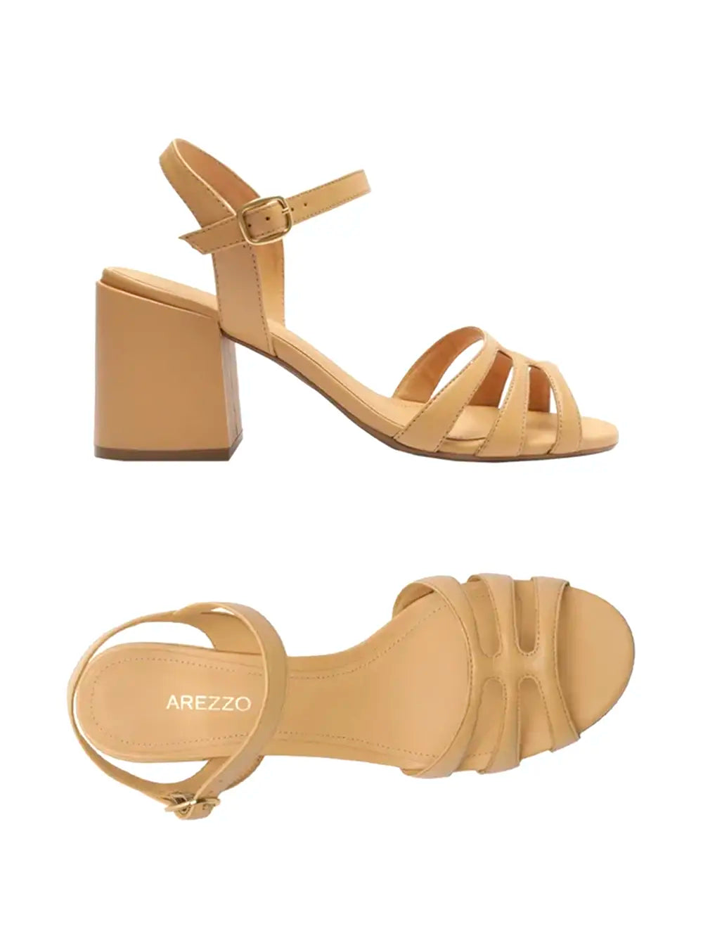 Sandalo Arezzo in Pelle Beige e Fasce Multiple