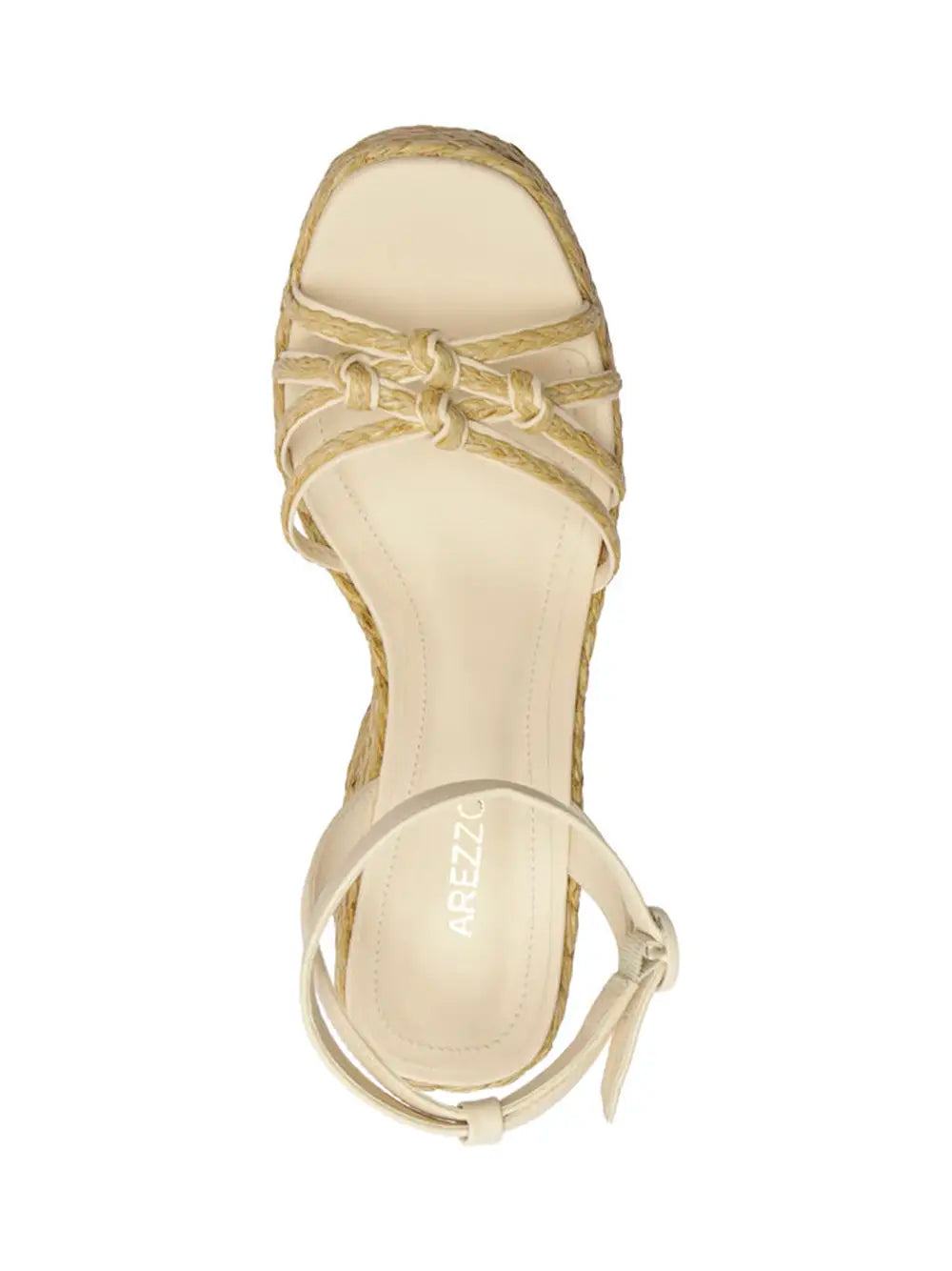 Arezzo White Leather and Raffia Platform Sandals