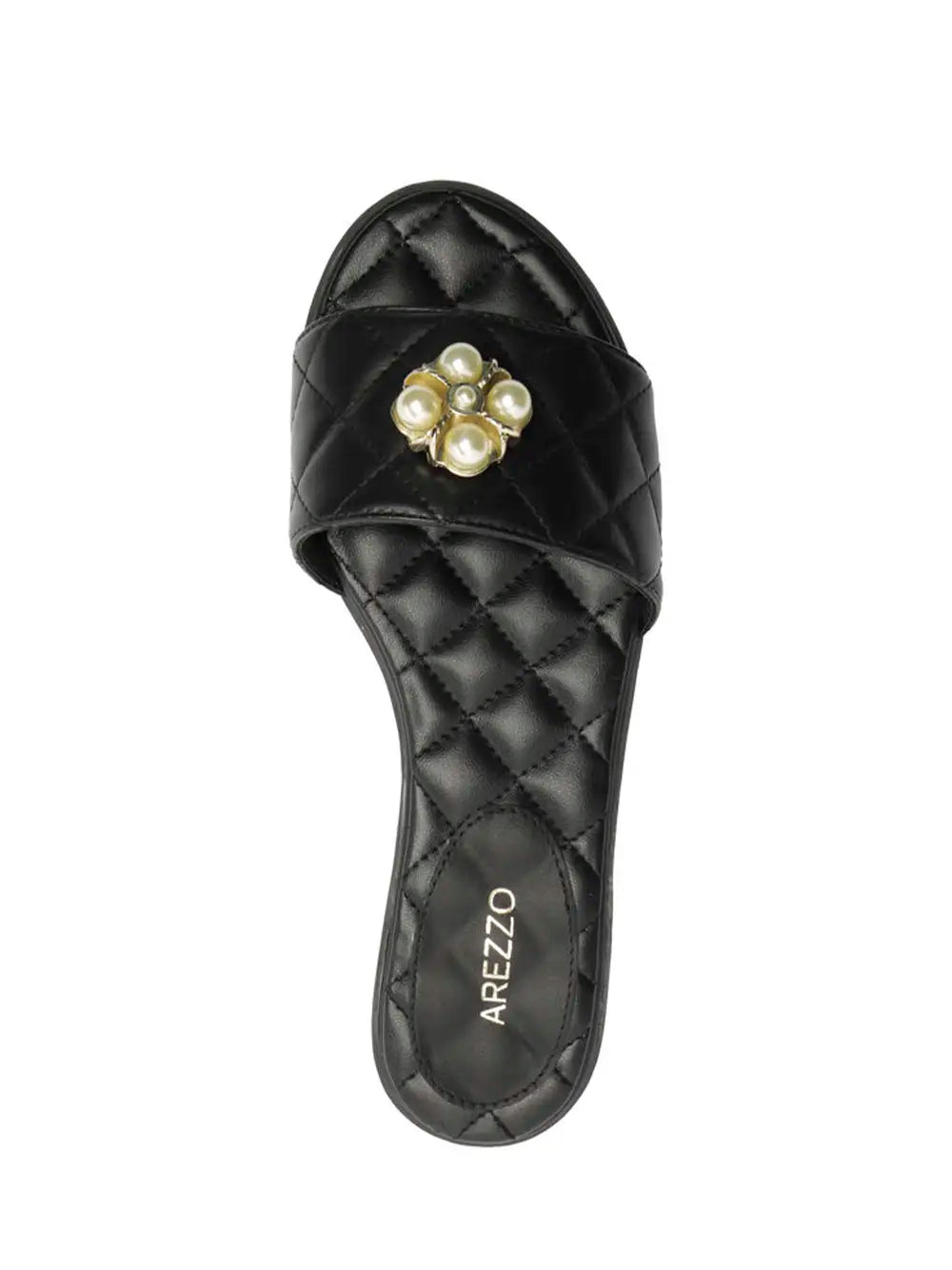 Sandalo Arezzo Nero in Pelle con Dettaglio Perle