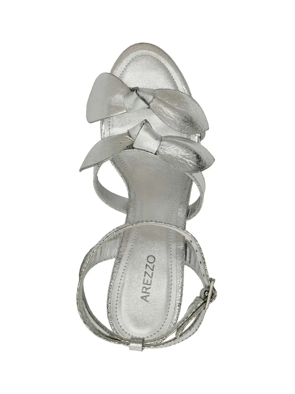 Sandalo Arezzo in pelle argento con fiocco decorativo