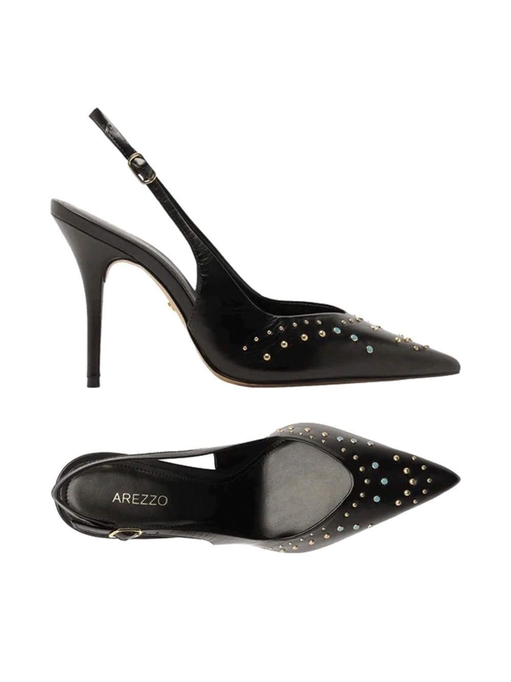 Décolleté nero in pelle con borchie