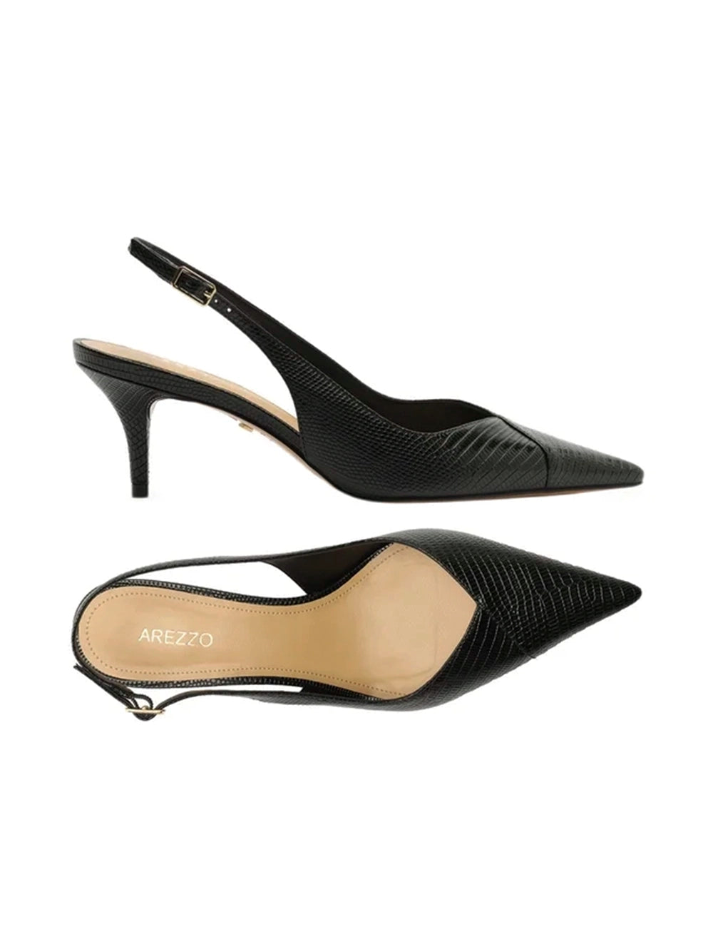 Décolleté nere in pelle con tacco kitten slingback