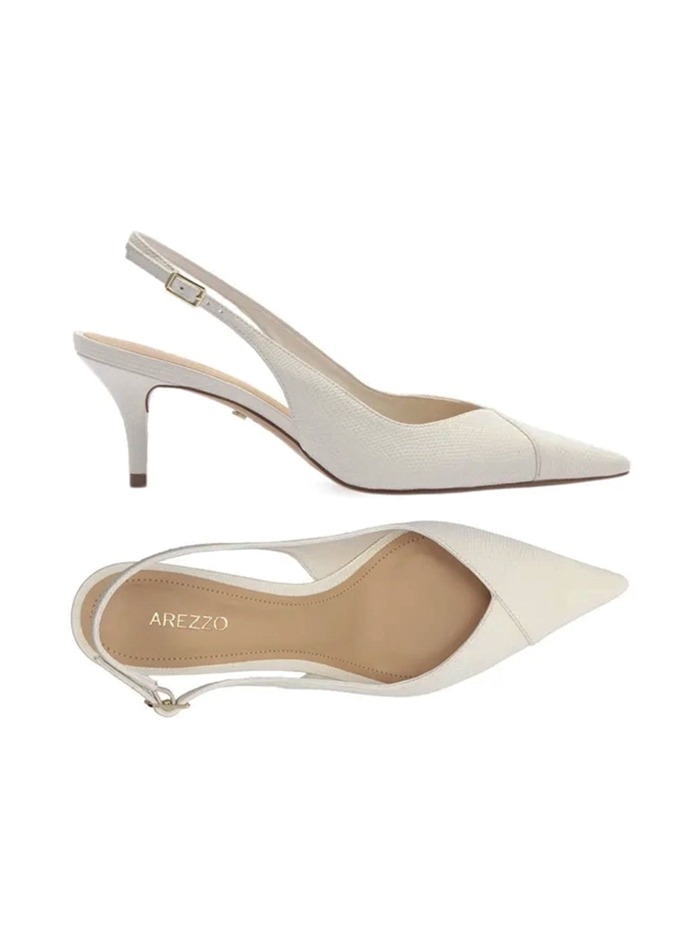 Décolleté in pelle bianca con tacco kitten slingback
