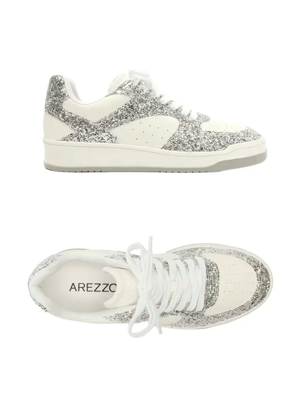 Sneakers Arezzo in pelle bianca e glitter argento
