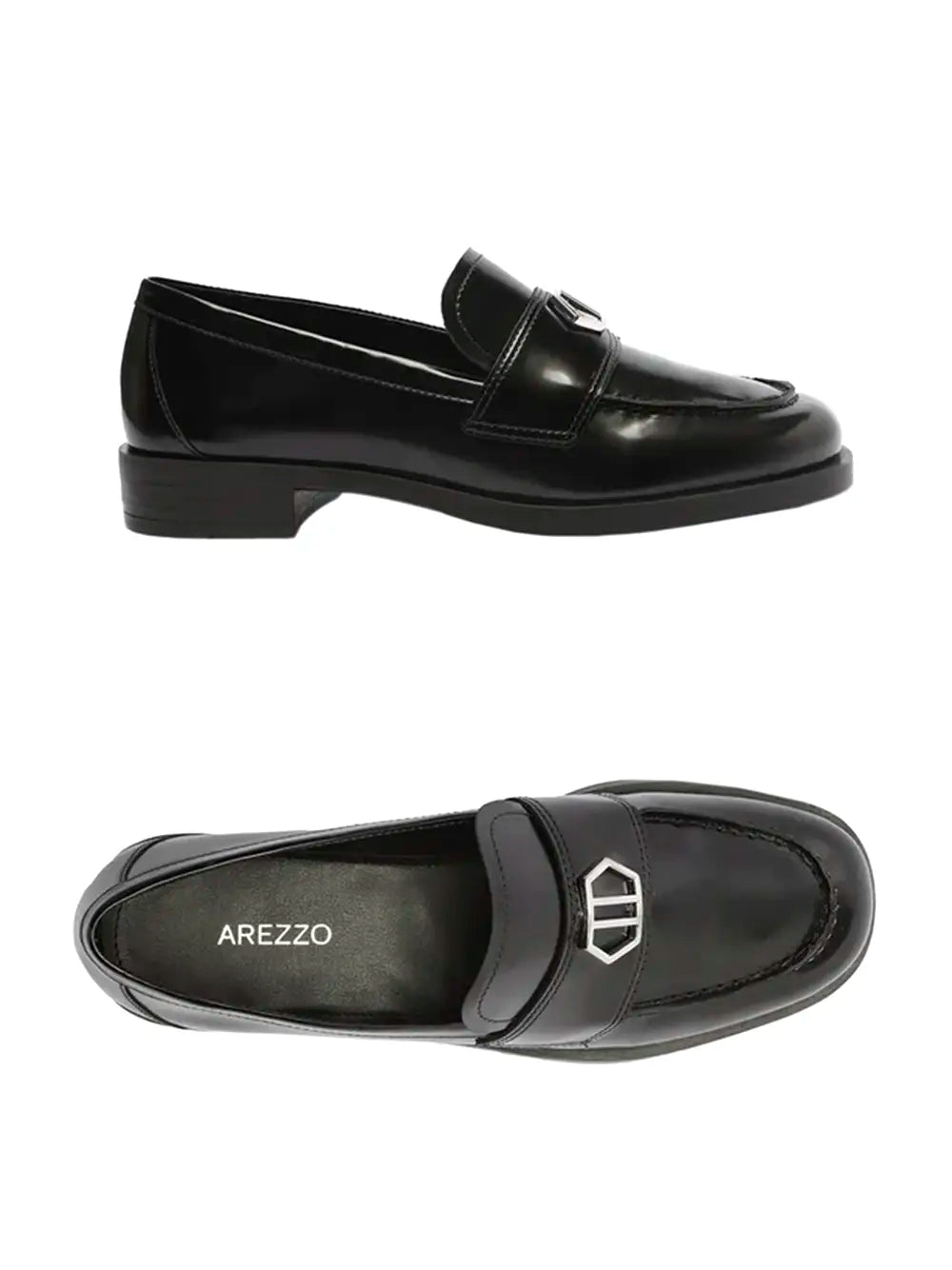 Mocassino Arezzo Nero in Pelle e Dettaglio Argento
