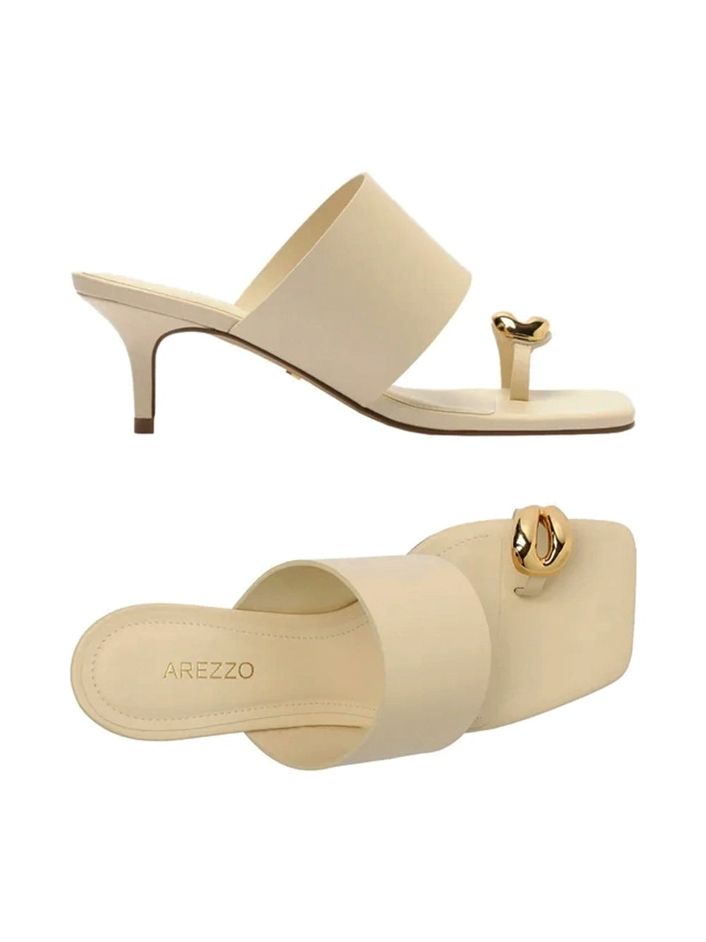 Sandália em Pele Off-White e Metal Bold