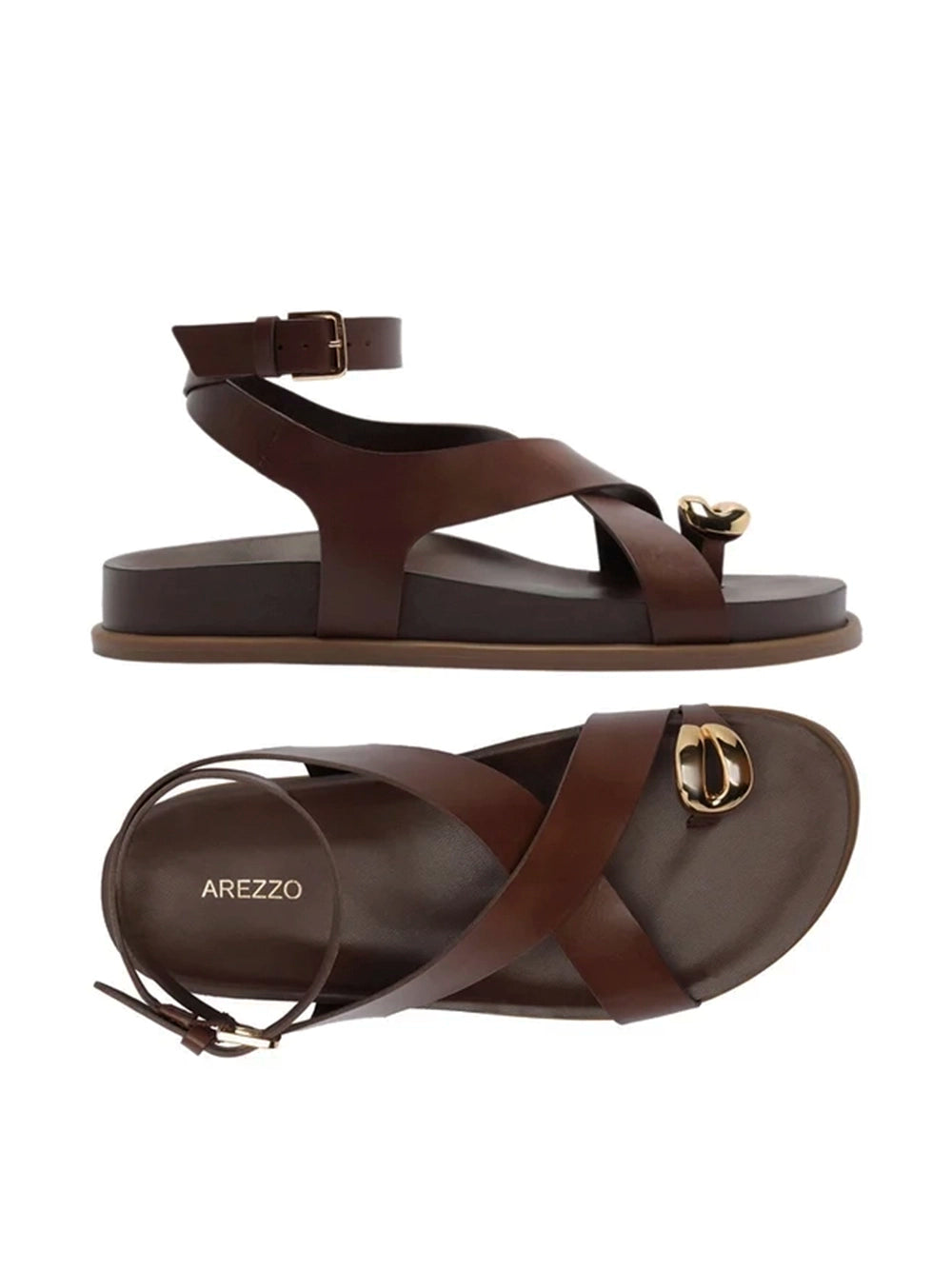 Sandalo in pelle marrone e metallo
