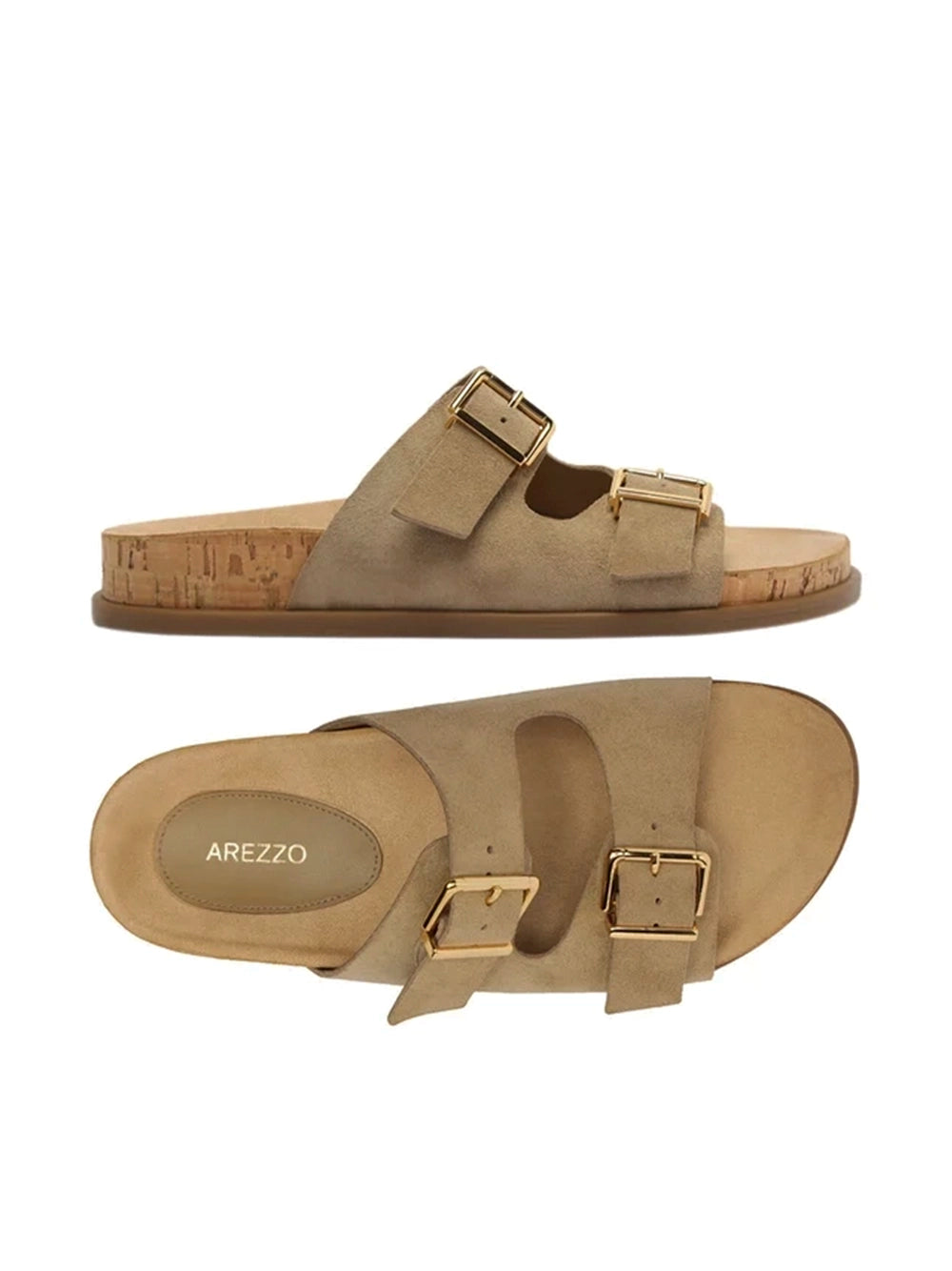 Sandalo in camoscio beige e fibbie
