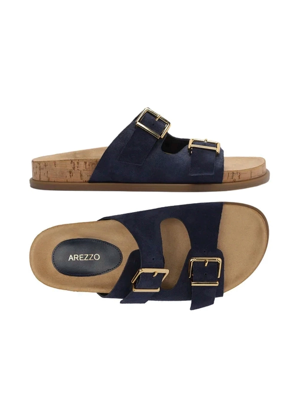 Sandalo in camoscio blu e suola in sughero