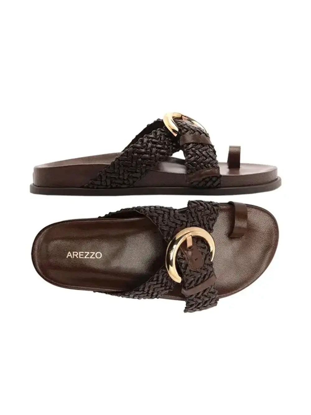 Sandalo Arezzo in Pelle Marrone e Fascette Intrecciate