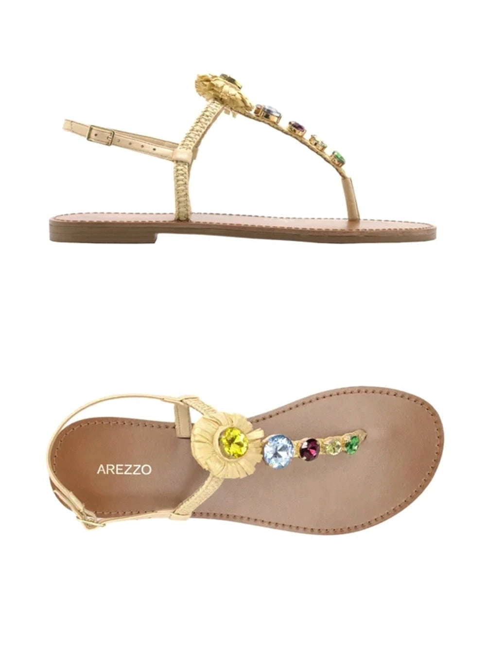 Sandalo Basso Beige Rafia Perline Fiori