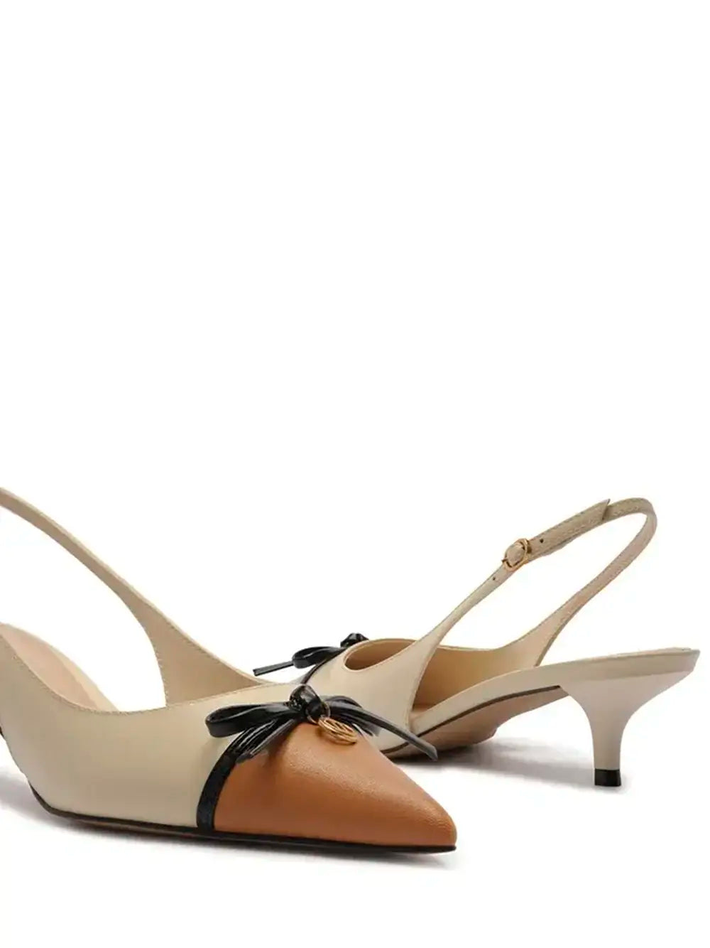 Décolleté in Pelle Beige e Punta Marrone