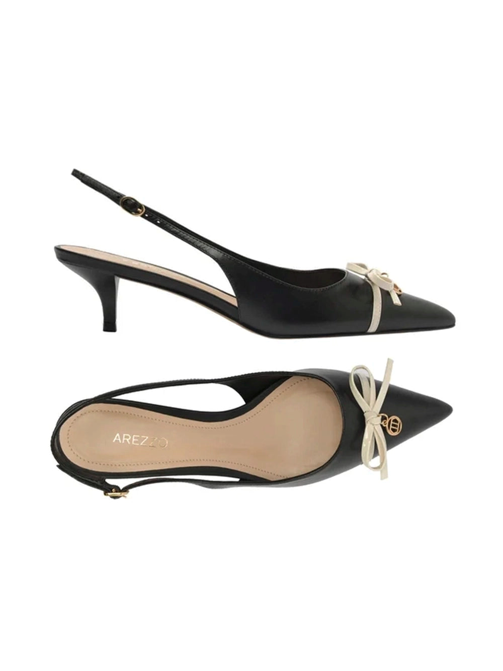 Décolleté slingback in pelle nera con tacco basso
