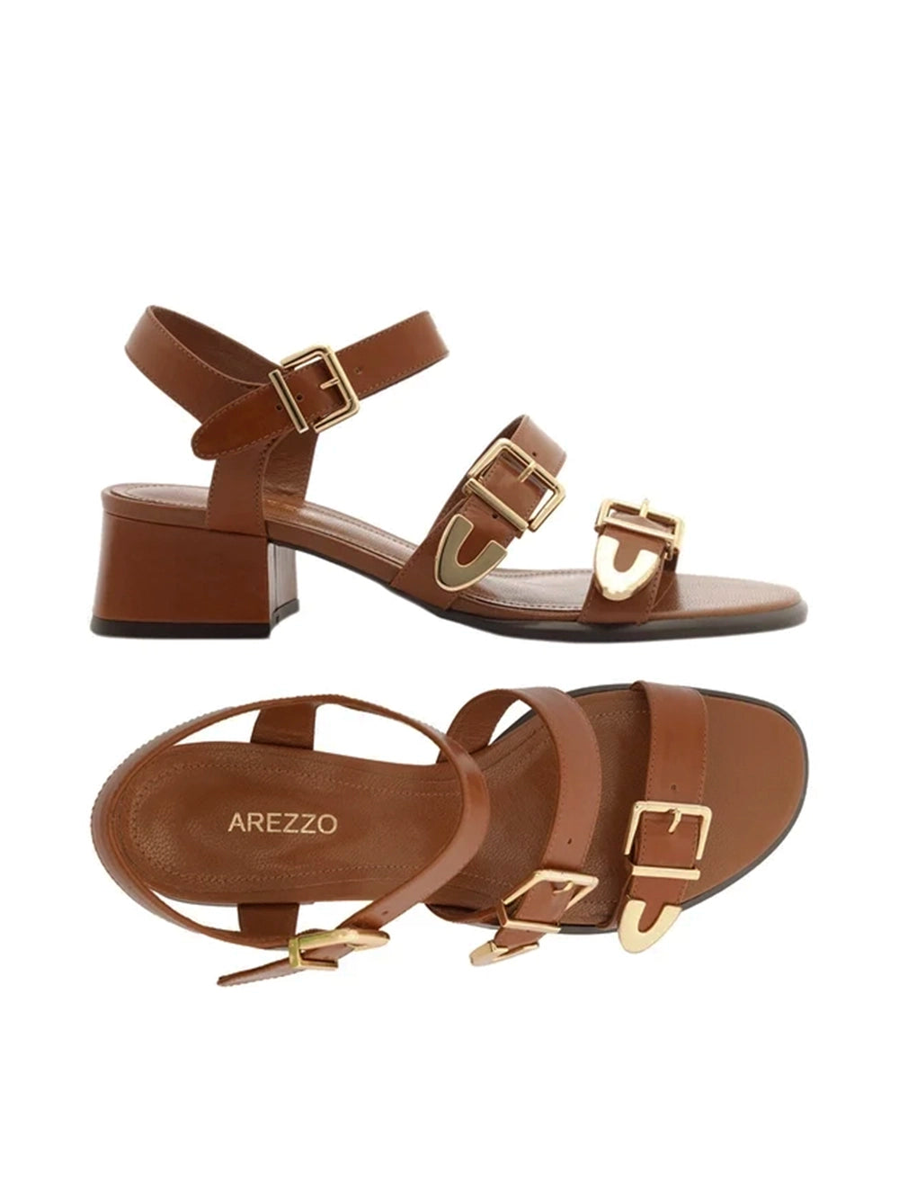 Sandali in pelle marrone e fasce