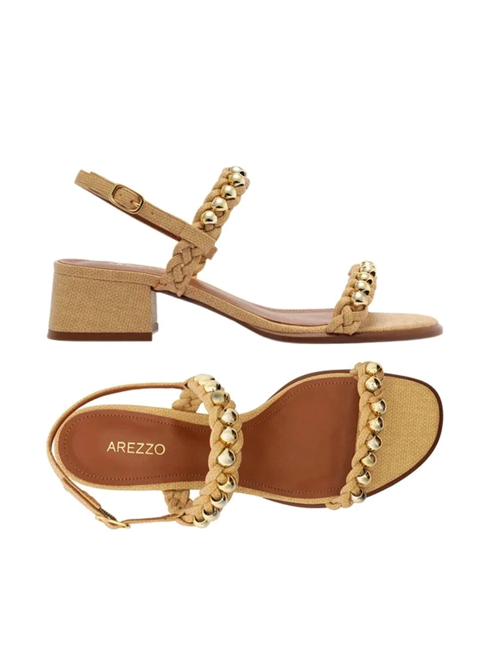 Sandália Beige Ráfia Esferas Metálicas