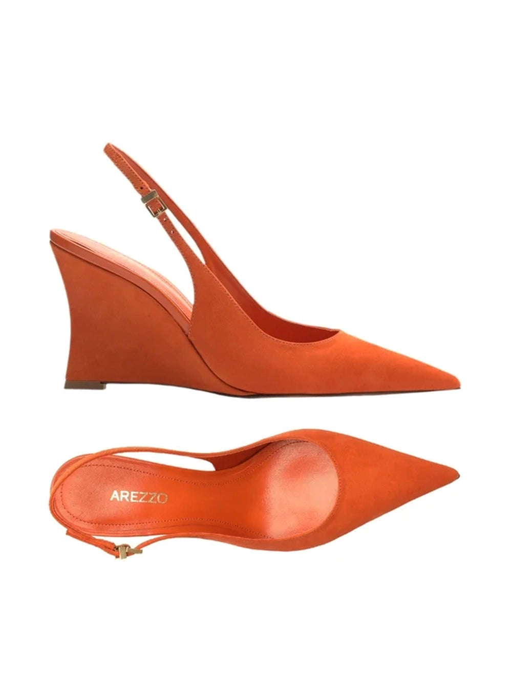 Decolté in camoscio arancione con zeppa