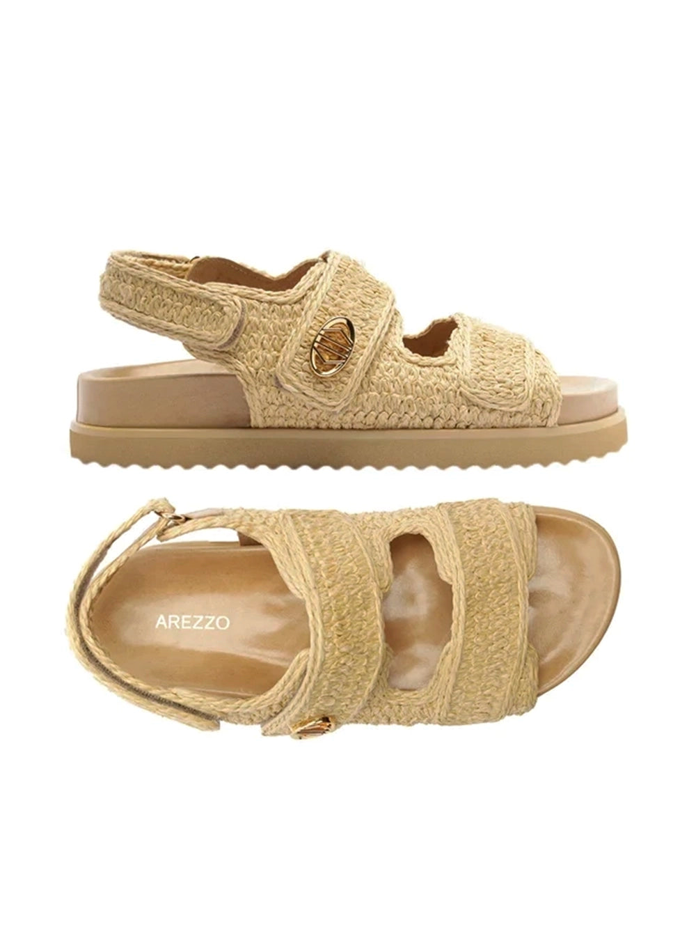 Sandalo beige ricamato con suola carrarmato