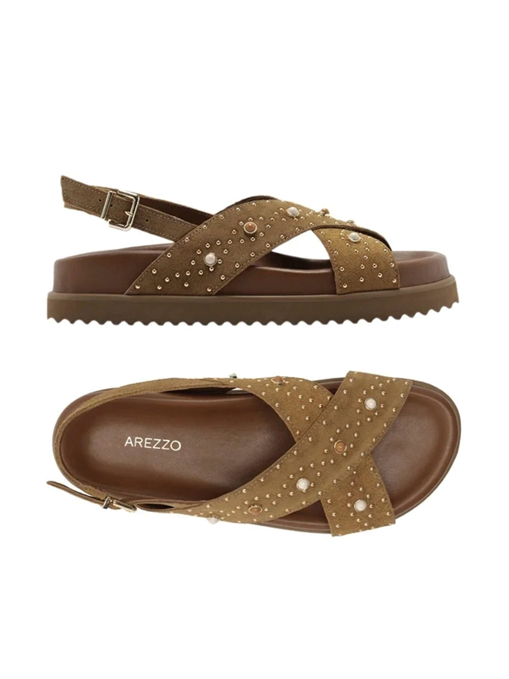 Sandali in camoscio marrone e borchie