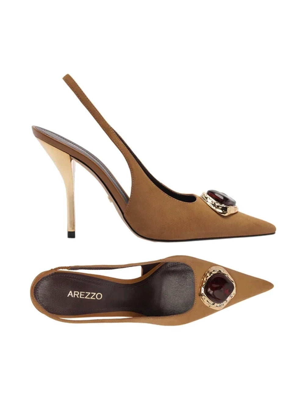 Décolleté in camoscio marrone Slingback con strass