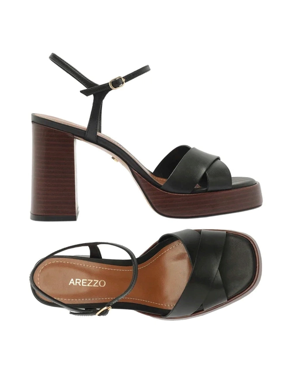 Sandalo Nero in Pelle con Tacco in Legno