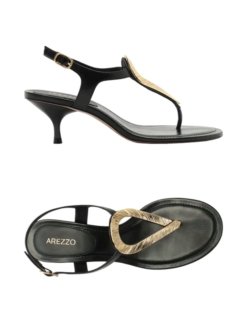Sandali neri in pelle tacco kitten