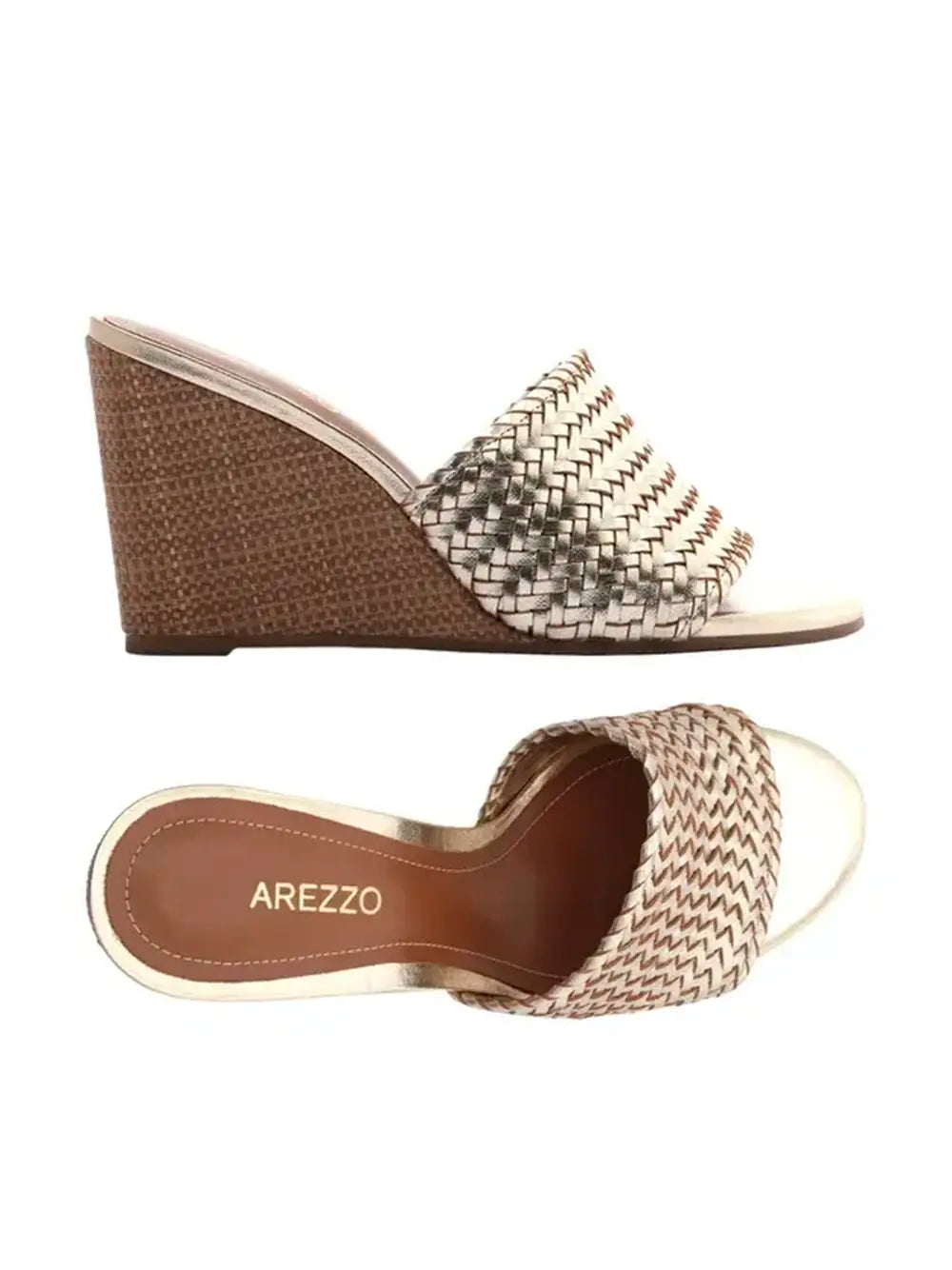 Sandalo Arezzo con zeppa in pelle dorata