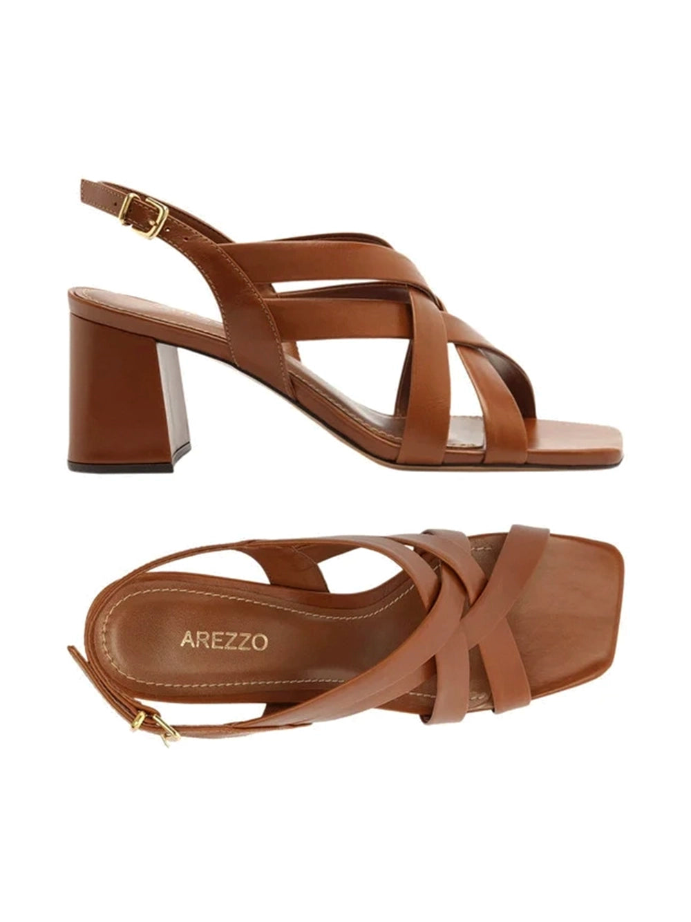 Sandalo in pelle marrone con tacco a blocco