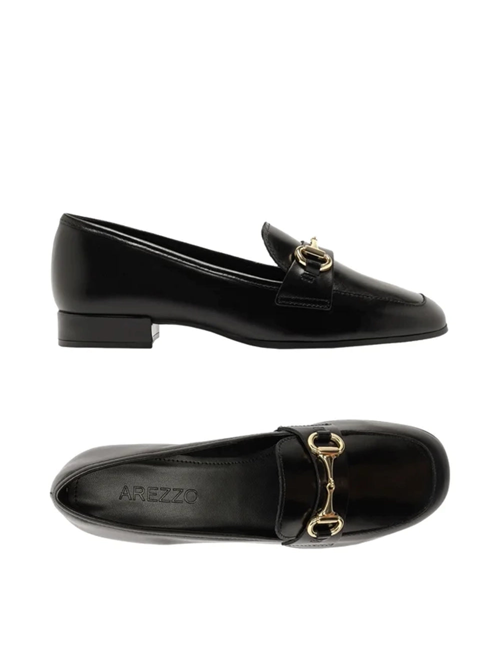 Loafer Arezzo Preto em Pele e Metal