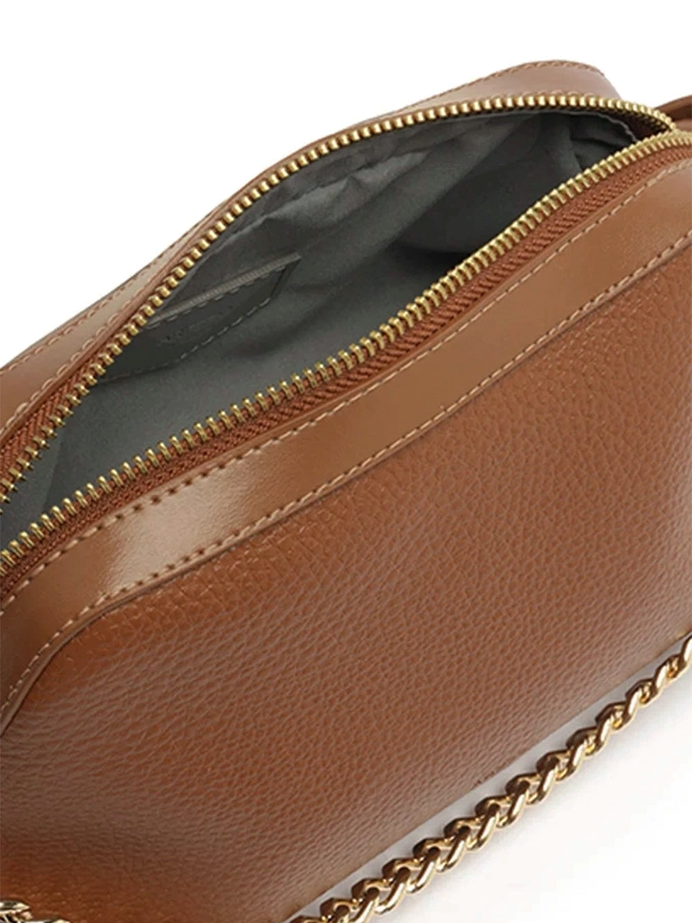 Camel Leather Tote Bag with Chain